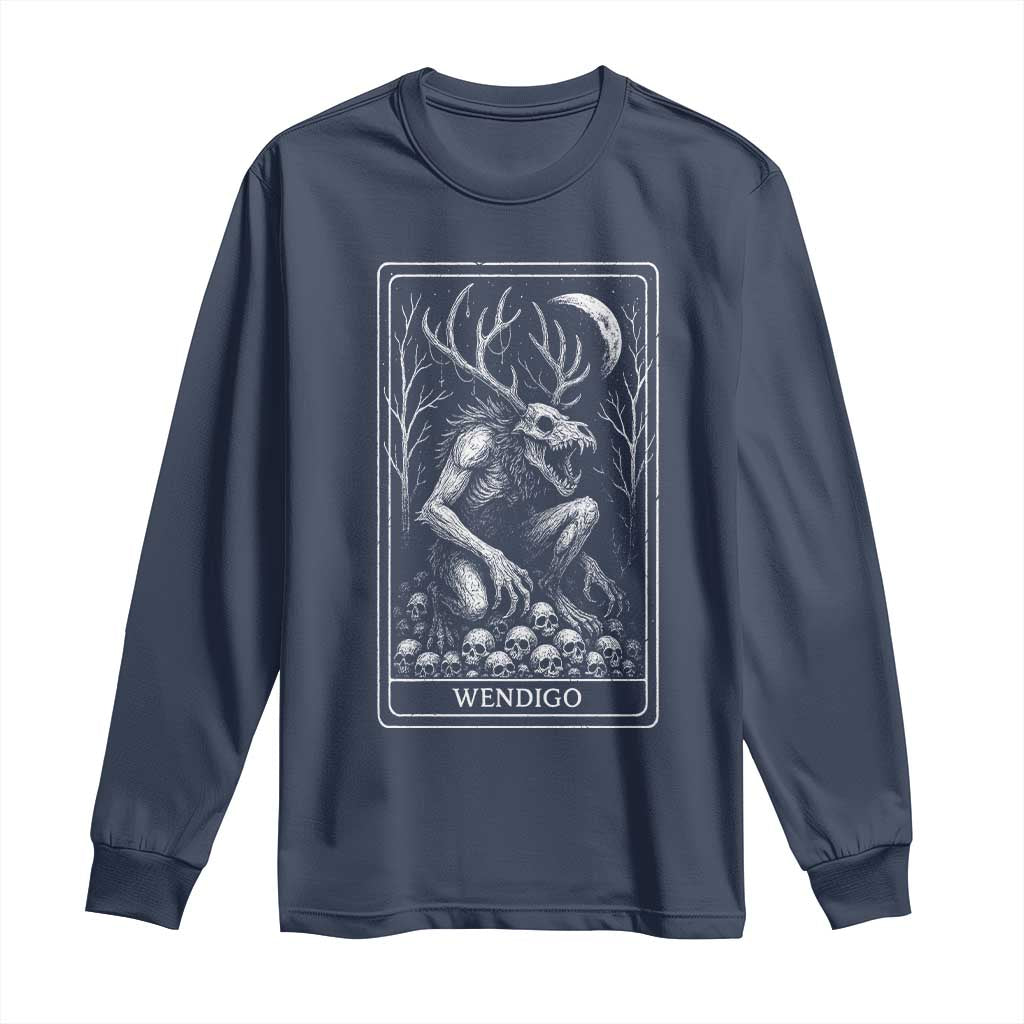 Wendigo Long Sleeve Shirt Tarot Card Horror Cryptid Occult Dark Fantasy TS10 Navy Print Your Wear