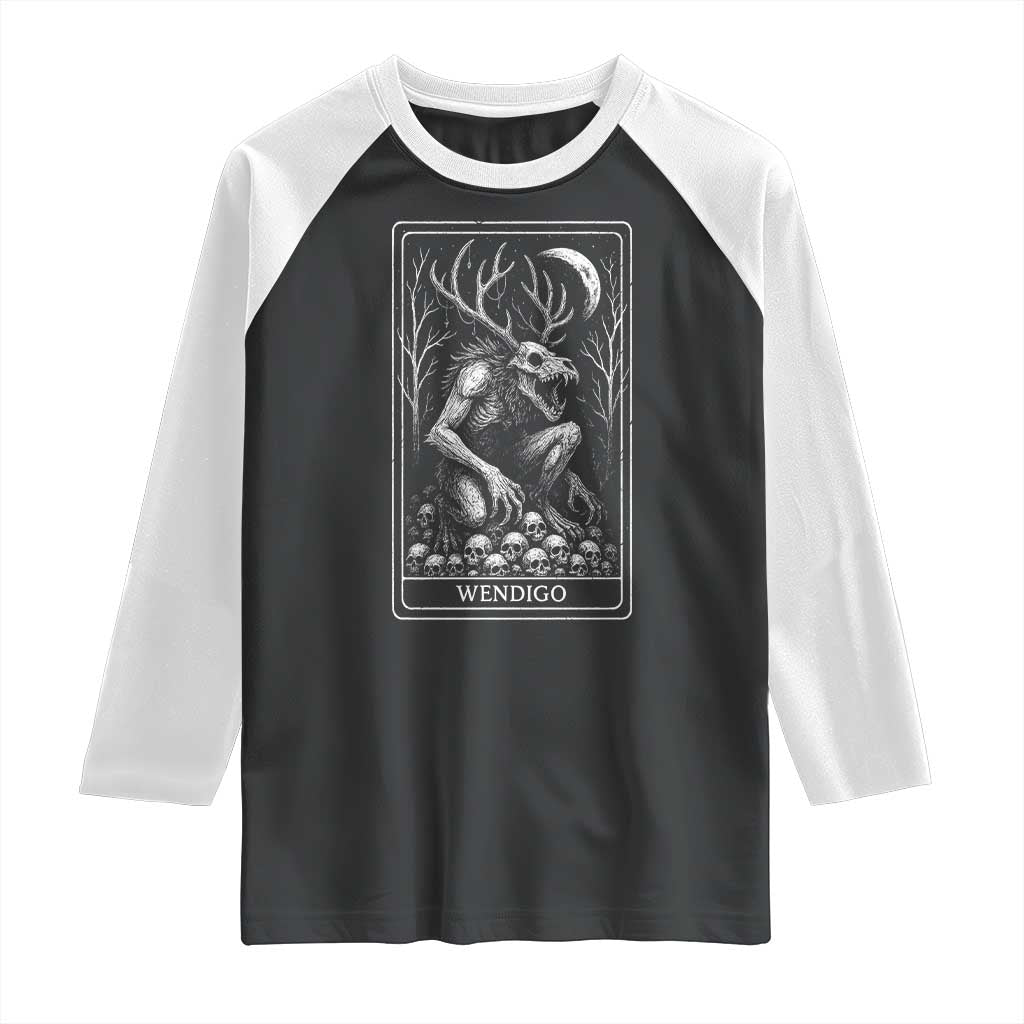 Wendigo Raglan Shirt Tarot Card Horror Cryptid Occult Dark Fantasy TS10 Black White Print Your Wear