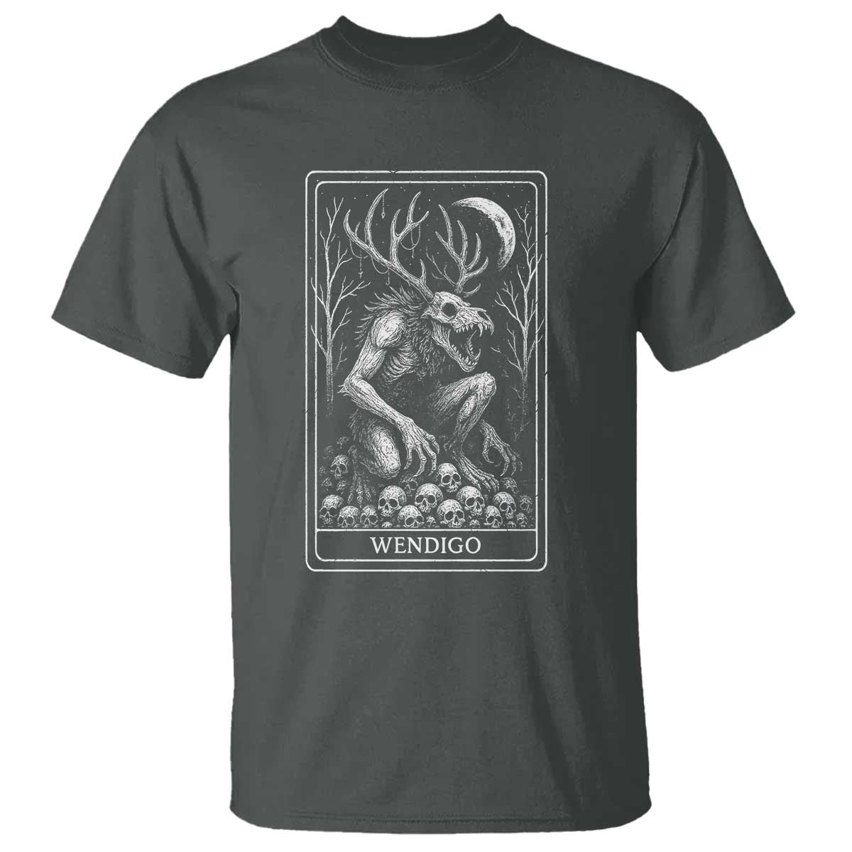 Wendigo T Shirt Tarot Card Horror Cryptid Occult Dark Fantasy TS10 Dark Heather Print Your Wear