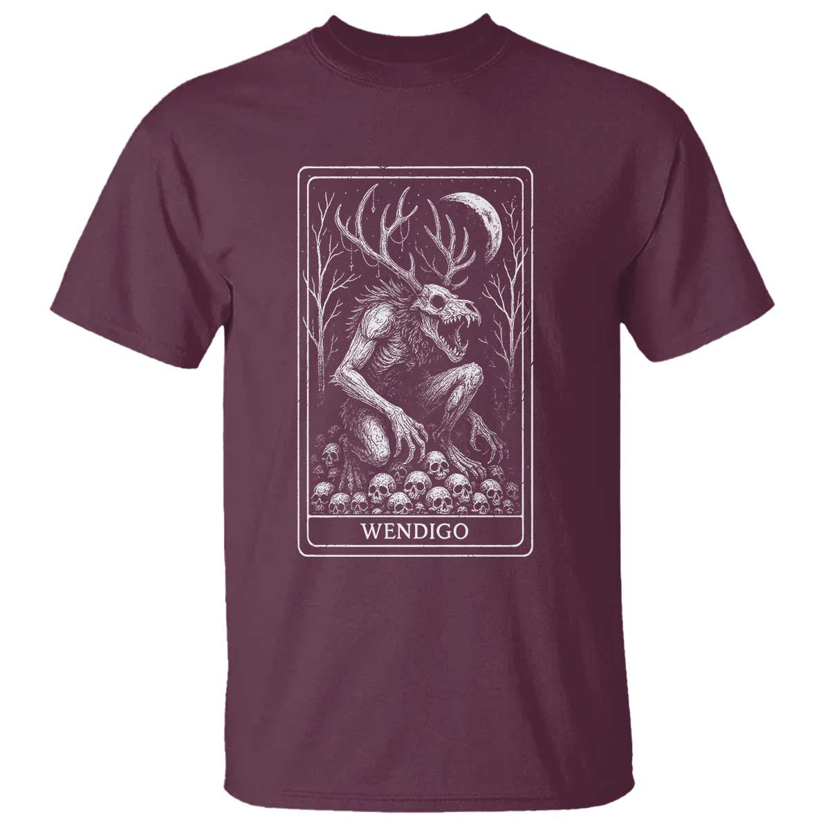 Wendigo T Shirt Tarot Card Horror Cryptid Occult Dark Fantasy TS10 Maroon Print Your Wear