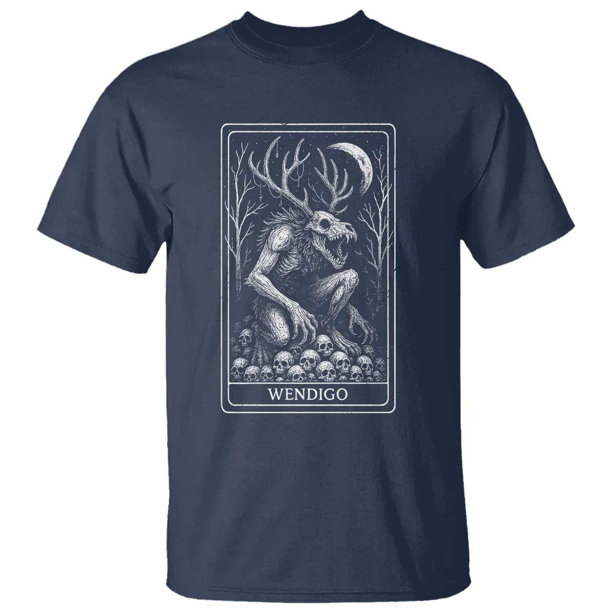 Wendigo T Shirt Tarot Card Horror Cryptid Occult Dark Fantasy TS10 Navy Print Your Wear