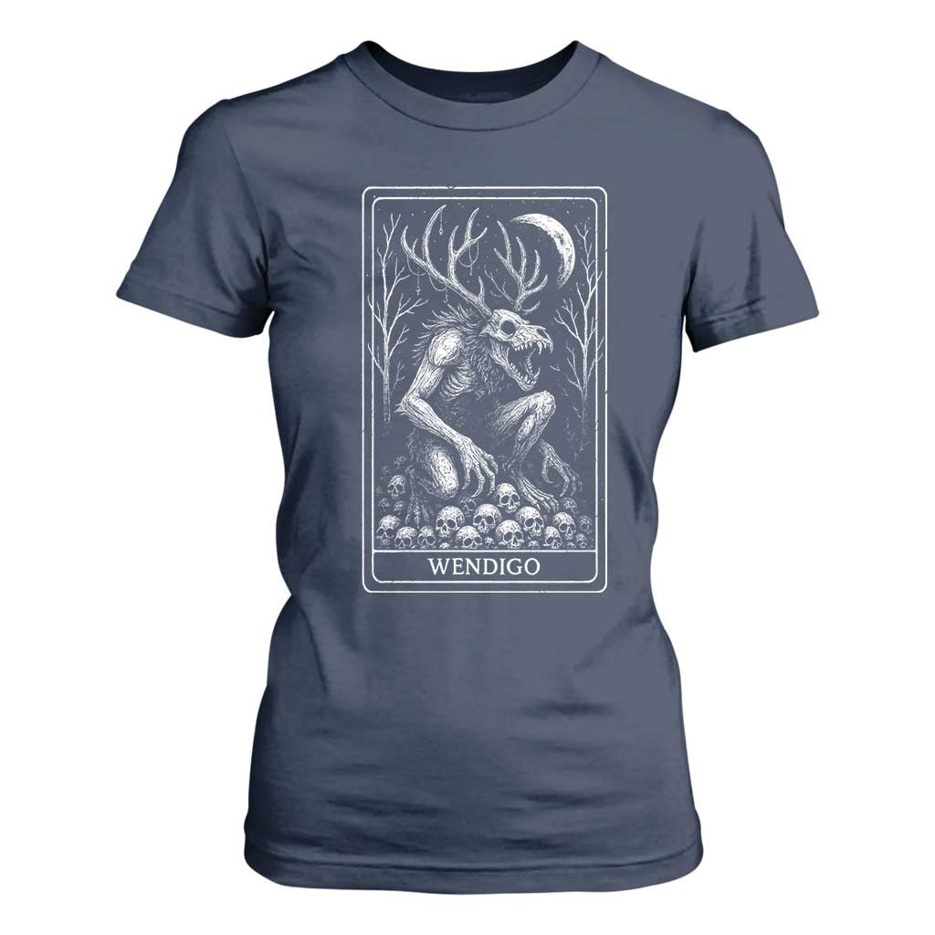 Wendigo T Shirt For Women Tarot Card Horror Cryptid Occult Dark Fantasy TS10 Navy Print Your Wear