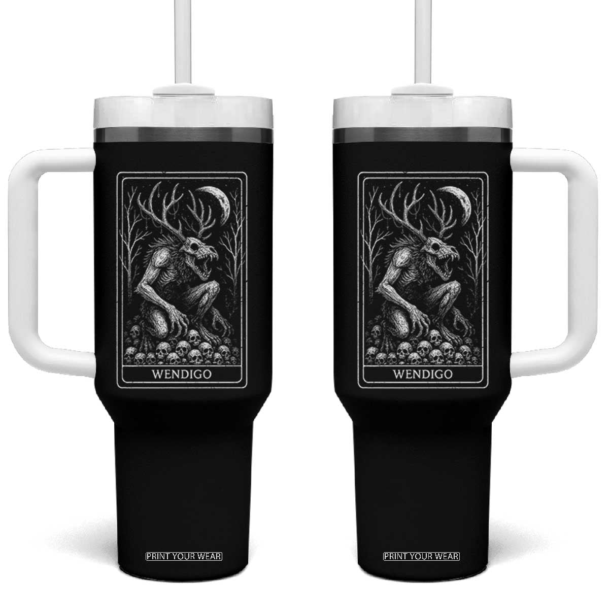 Wendigo Tumbler With Handle Tarot Card Horror Cryptid Occult Dark Fantasy TS10 One Size: 40 oz Black Print Your Wear