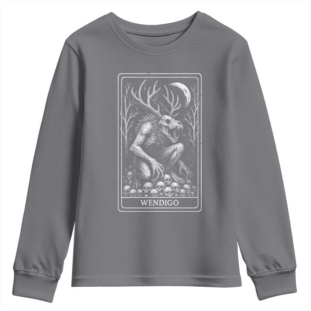 Wendigo Youth Sweatshirt Tarot Card Horror Cryptid Occult Dark Fantasy TS10 Charcoal Print Your Wear