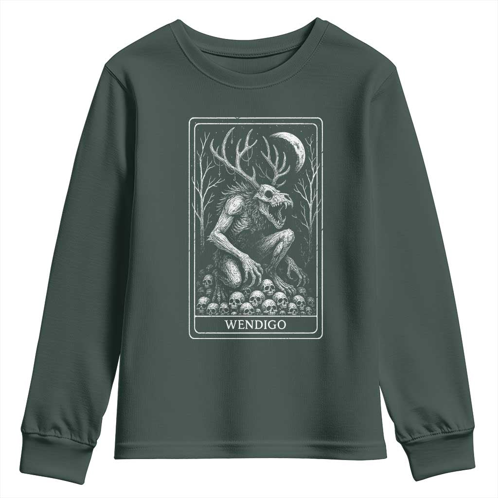 Wendigo Youth Sweatshirt Tarot Card Horror Cryptid Occult Dark Fantasy TS10 Dark Forest Green Print Your Wear
