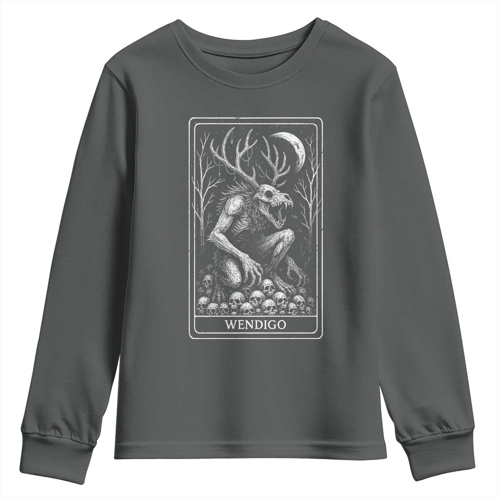 Wendigo Youth Sweatshirt Tarot Card Horror Cryptid Occult Dark Fantasy TS10 Dark Heather Print Your Wear