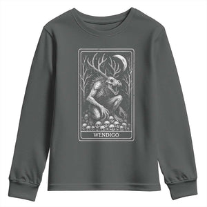Wendigo Youth Sweatshirt Tarot Card Horror Cryptid Occult Dark Fantasy TS10 Dark Heather Print Your Wear