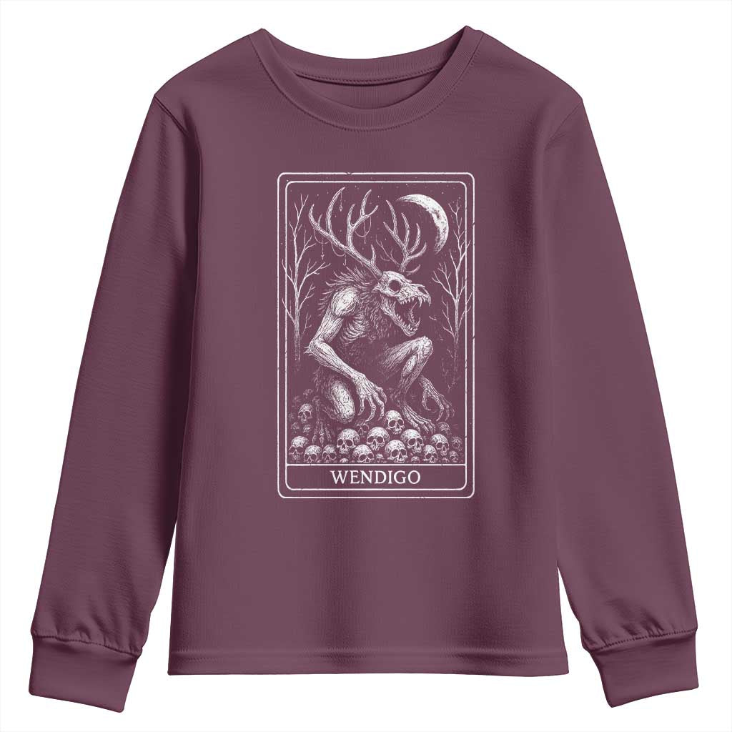 Wendigo Youth Sweatshirt Tarot Card Horror Cryptid Occult Dark Fantasy TS10 Maroon Print Your Wear
