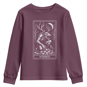 Wendigo Youth Sweatshirt Tarot Card Horror Cryptid Occult Dark Fantasy TS10 Maroon Print Your Wear