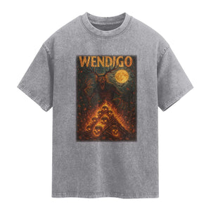 Wendigo Washed Cotton T-Shirt Halloween Cryptid Horror Mythical Creature