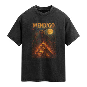 Wendigo Washed Cotton T-Shirt Halloween Cryptid Horror Mythical Creature
