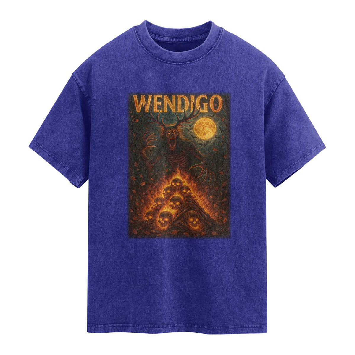 Wendigo Washed Cotton T-Shirt Halloween Cryptid Horror Mythical Creature