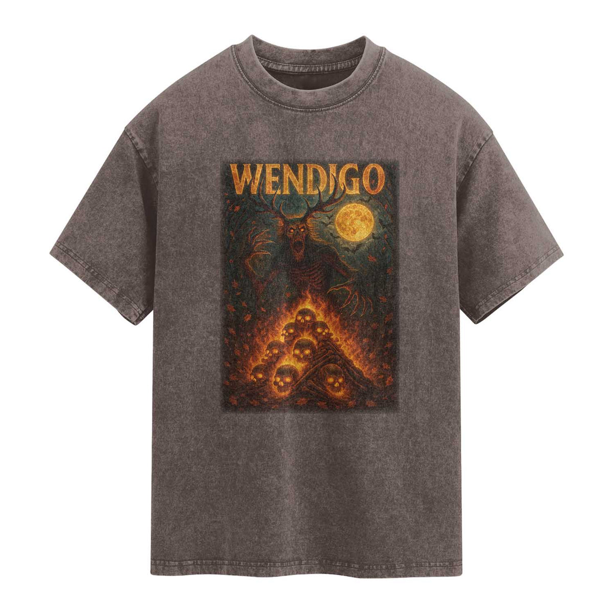 Wendigo Washed Cotton T-Shirt Halloween Cryptid Horror Mythical Creature