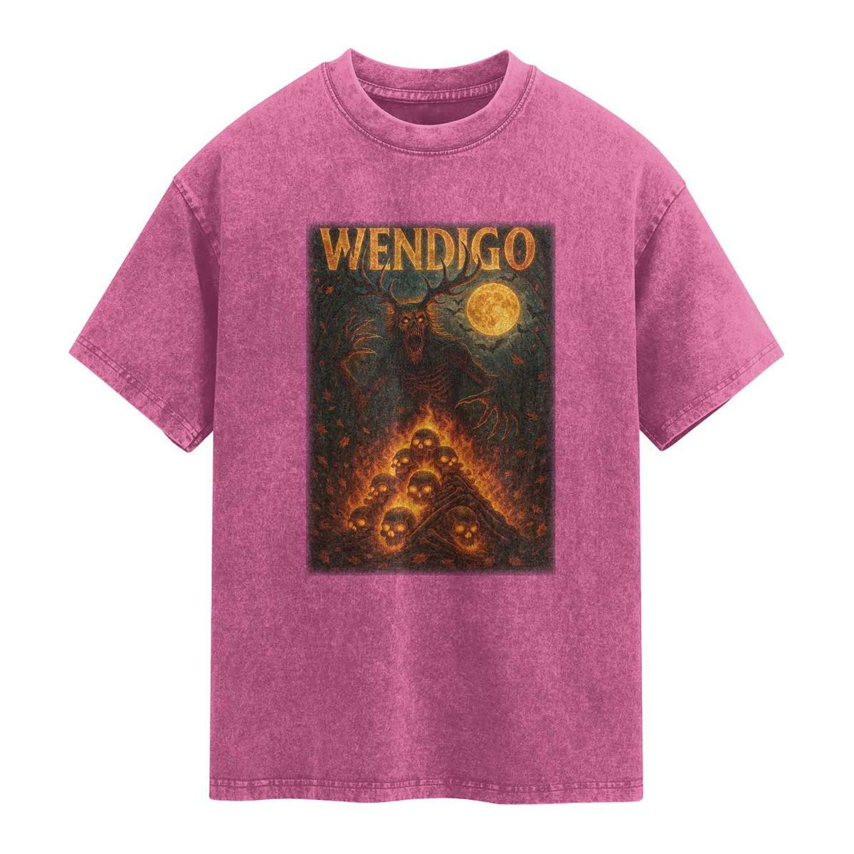 Wendigo Washed Cotton T-Shirt Halloween Cryptid Horror Mythical Creature