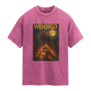 Wendigo Washed Cotton T-Shirt Halloween Cryptid Horror Mythical Creature