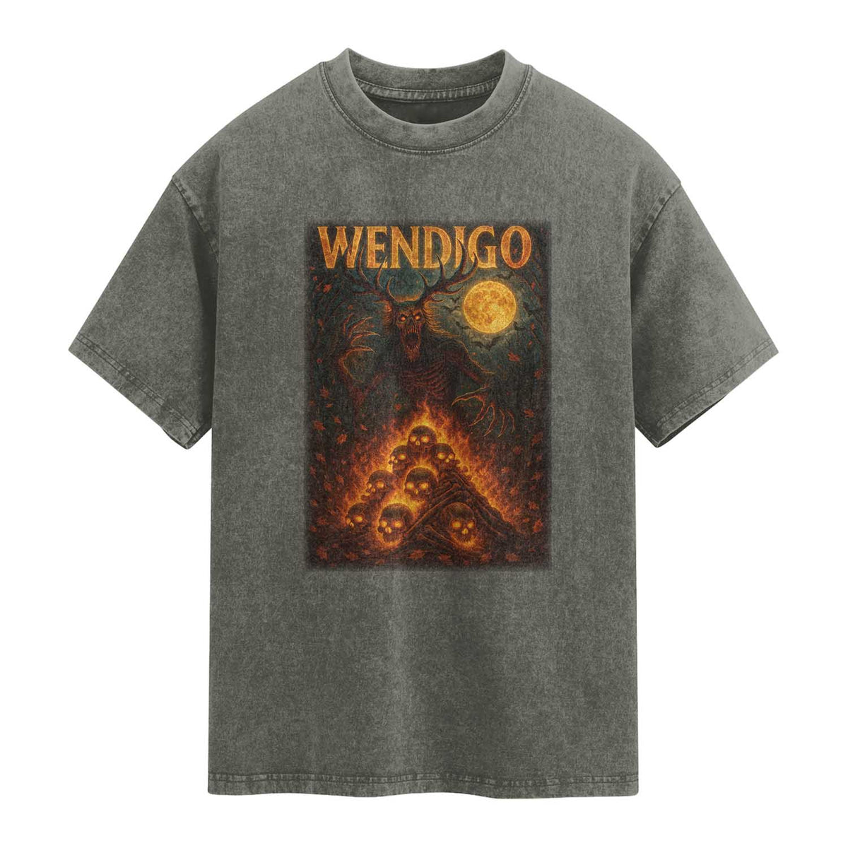 Wendigo Washed Cotton T-Shirt Halloween Cryptid Horror Mythical Creature