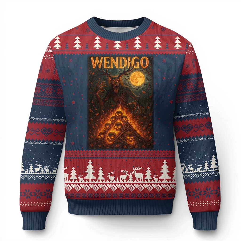 Wendigo Ugly Christmas Sweater Halloween Cryptid Horror Mythical Creature TS10 Navy Red Print Your Wear