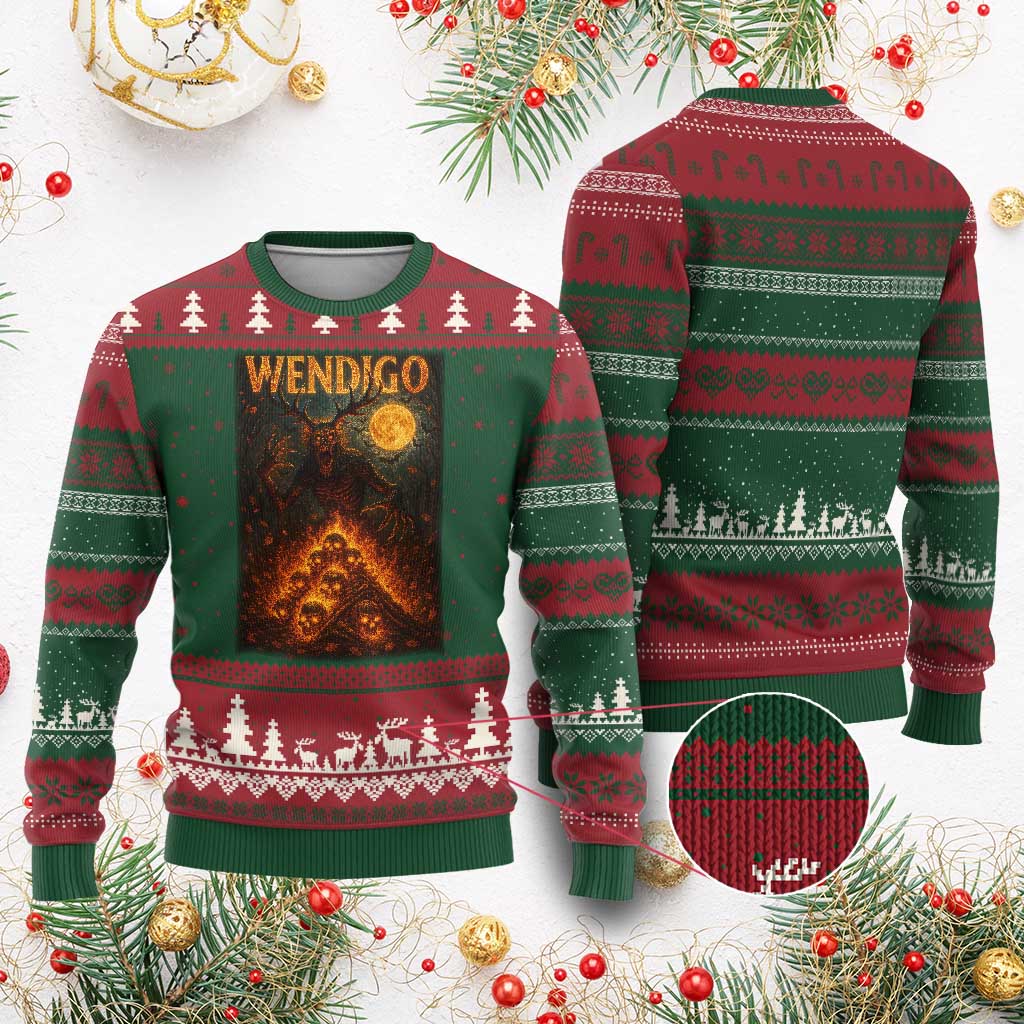Wendigo Ugly Christmas Sweater Halloween Cryptid Horror Mythical Creature TS10 Red Green Print Your Wear