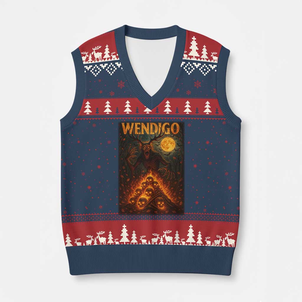 Wendigo V-Neck Knit Sweater Vest Halloween Cryptid Horror Mythical Creature TS10 Navy Red Print Your Wear