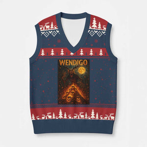 Wendigo V-Neck Knit Sweater Vest Halloween Cryptid Horror Mythical Creature TS10 Navy Red Print Your Wear