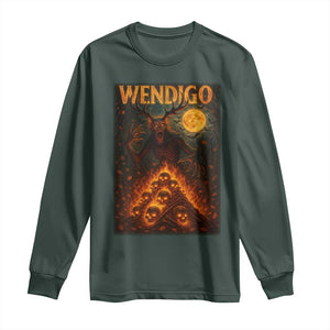 Wendigo Long Sleeve Shirt Halloween Cryptid Horror Mythical Creature TS10 Dark Forest Green Print Your Wear