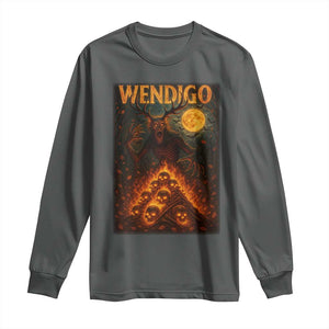 Wendigo Long Sleeve Shirt Halloween Cryptid Horror Mythical Creature TS10 Dark Heather Print Your Wear