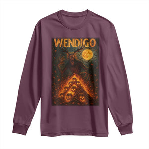 Wendigo Long Sleeve Shirt Halloween Cryptid Horror Mythical Creature TS10 Maroon Print Your Wear