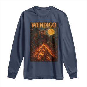 Wendigo Long Sleeve Shirt Halloween Cryptid Horror Mythical Creature TS10 Navy Print Your Wear