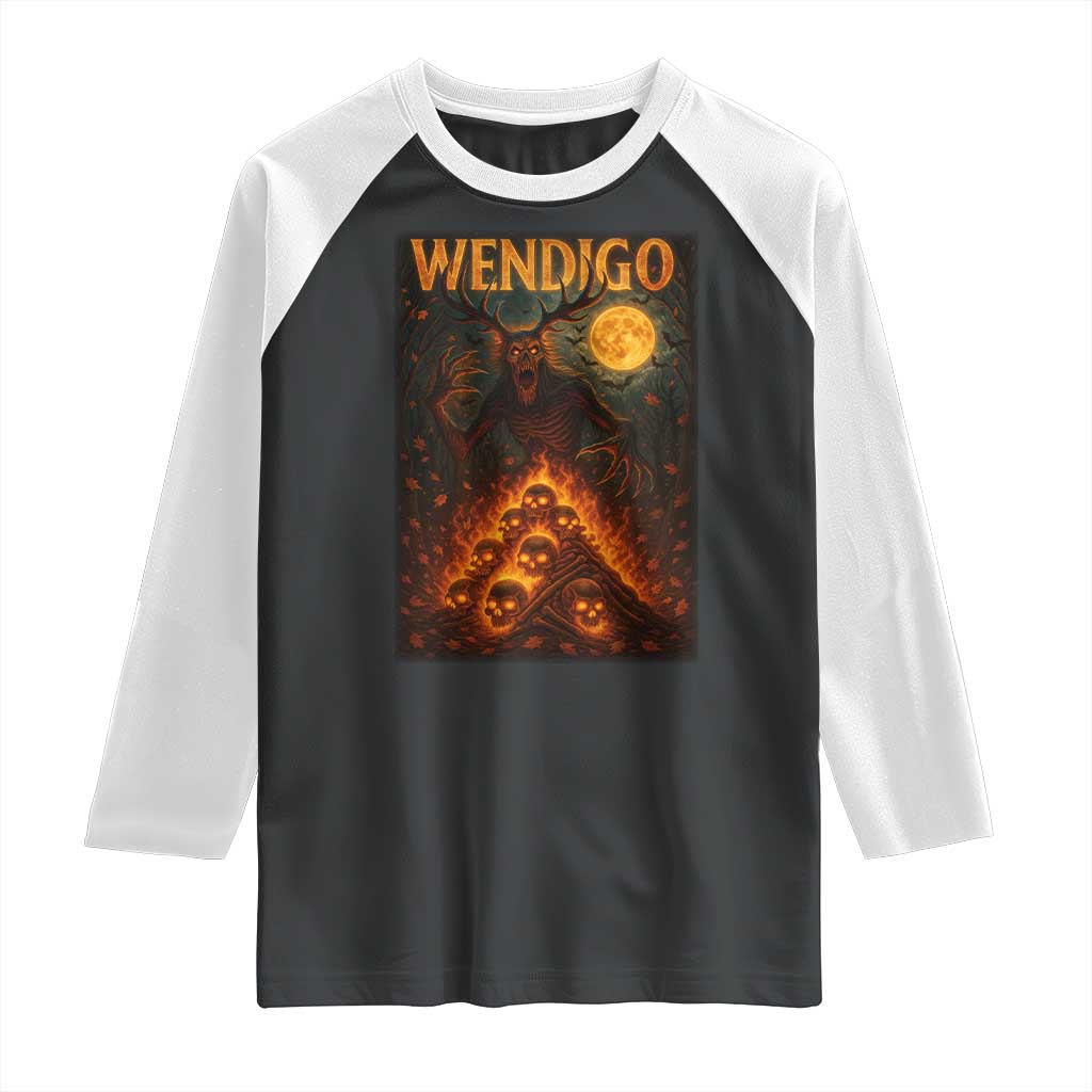 Wendigo Raglan Shirt Halloween Cryptid Horror Mythical Creature TS10 Black White Print Your Wear