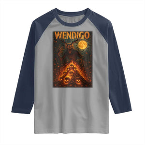 Wendigo Raglan Shirt Halloween Cryptid Horror Mythical Creature TS10 Sport Gray Navy Print Your Wear