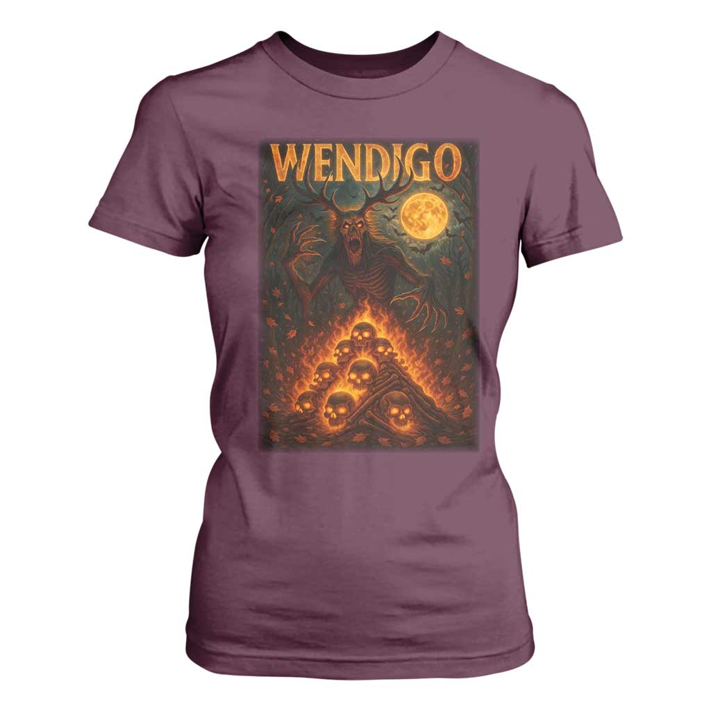 Wendigo T Shirt For Women Halloween Cryptid Horror Mythical Creature TS10 Maroon Print Your Wear