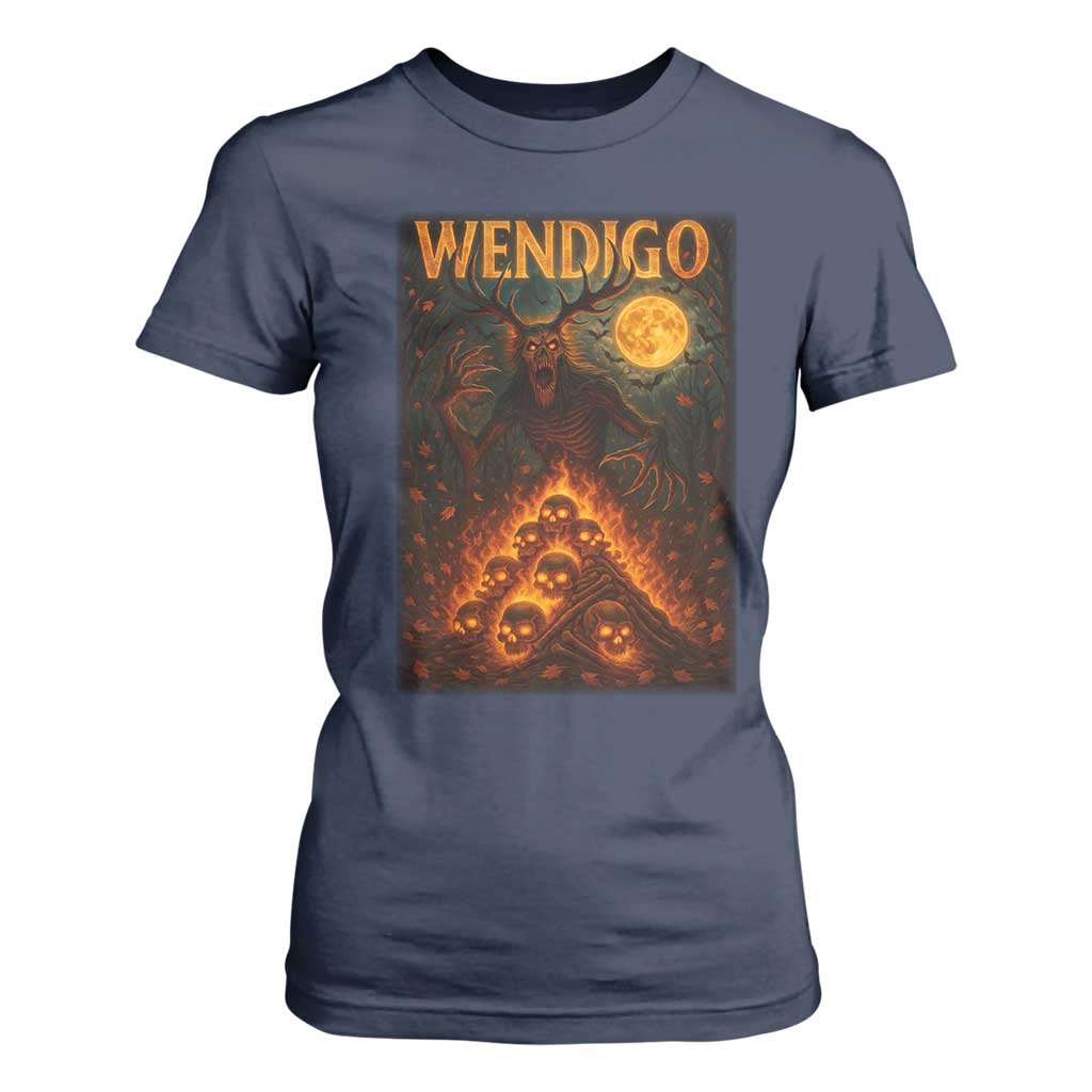 Wendigo T Shirt For Women Halloween Cryptid Horror Mythical Creature TS10 Navy Print Your Wear