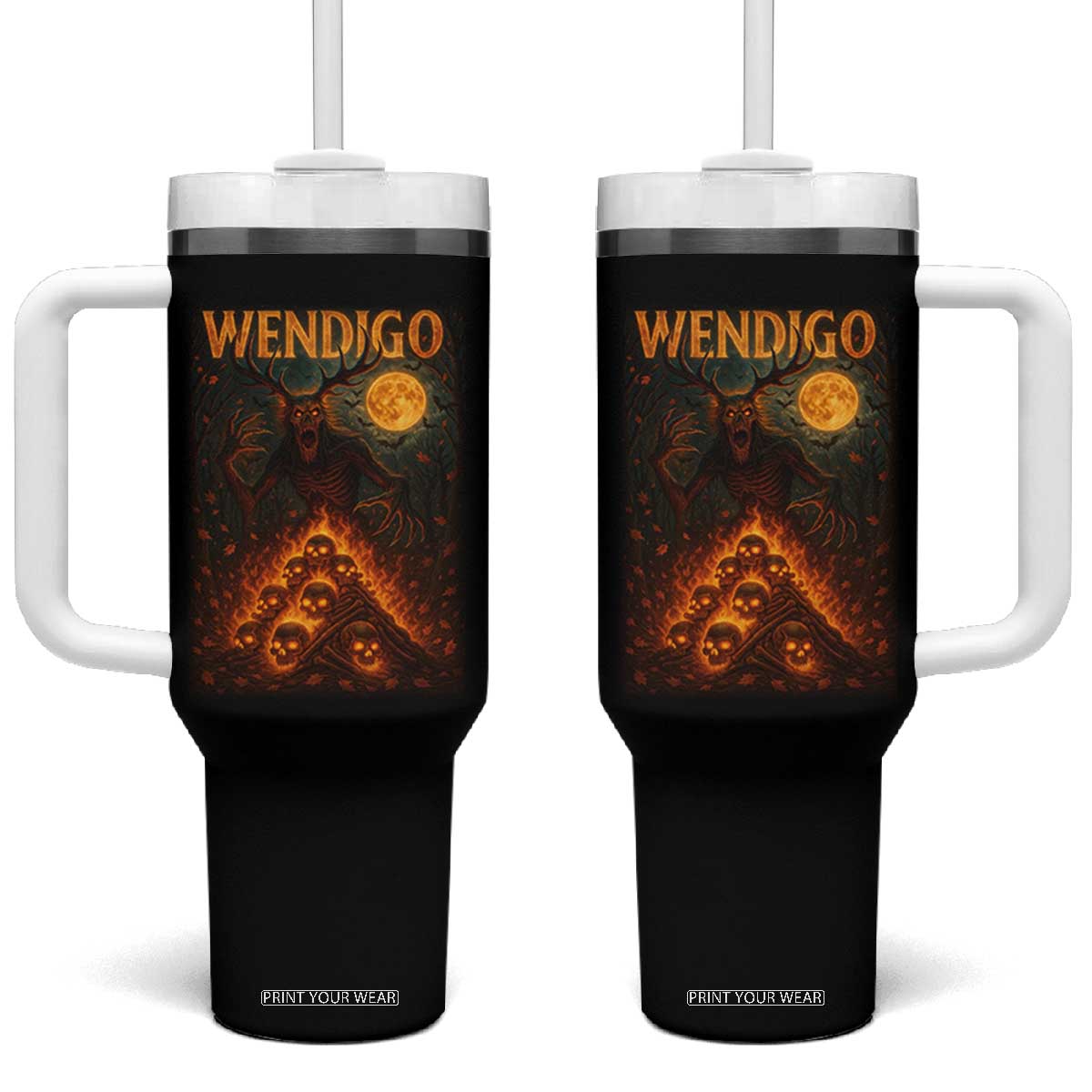 Wendigo Tumbler With Handle Halloween Cryptid Horror Mythical Creature TS10 One Size: 40 oz Black Print Your Wear
