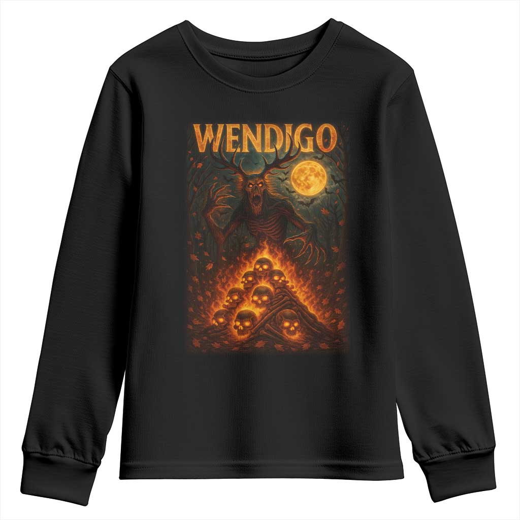 Wendigo Youth Sweatshirt Halloween Cryptid Horror Mythical Creature TS10 Black Print Your Wear