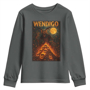 Wendigo Youth Sweatshirt Halloween Cryptid Horror Mythical Creature TS10 Dark Heather Print Your Wear