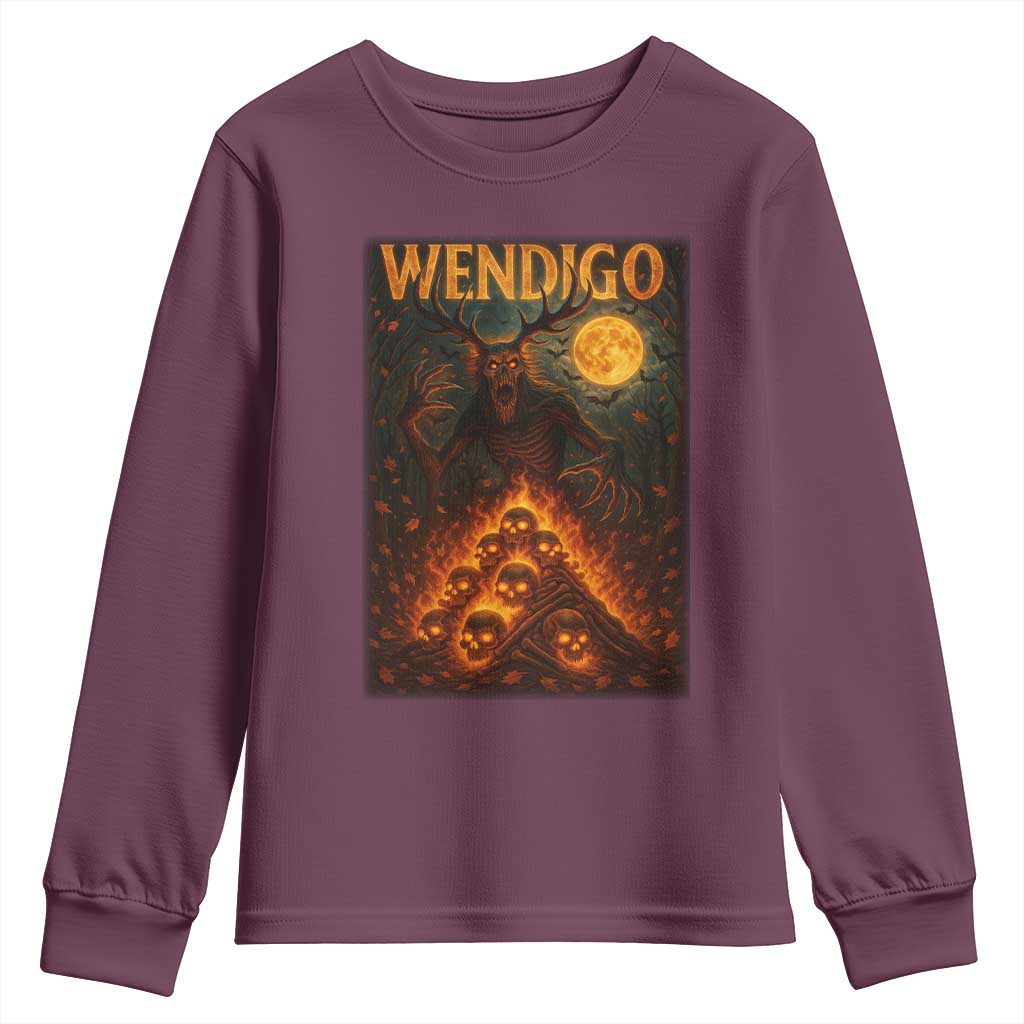 Wendigo Youth Sweatshirt Halloween Cryptid Horror Mythical Creature TS10 Maroon Print Your Wear