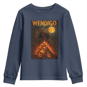 Wendigo Youth Sweatshirt Halloween Cryptid Horror Mythical Creature TS10 Navy Print Your Wear