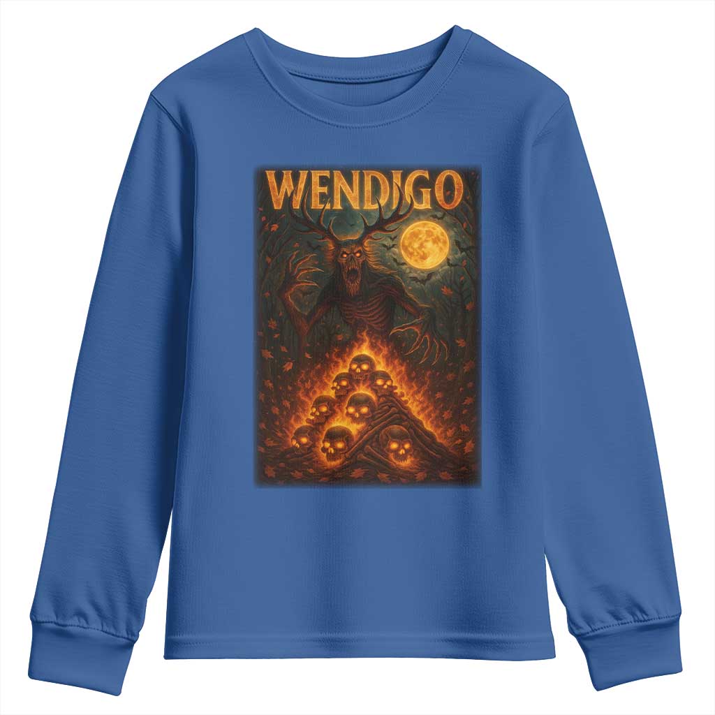Wendigo Youth Sweatshirt Halloween Cryptid Horror Mythical Creature TS10 Royal Blue Print Your Wear