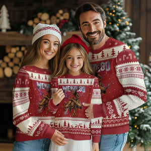 Wendigo Ugly Christmas Sweater Riding Skeleton Cryptid Occult Dark Fantasy TS10 Red Beige Print Your Wear