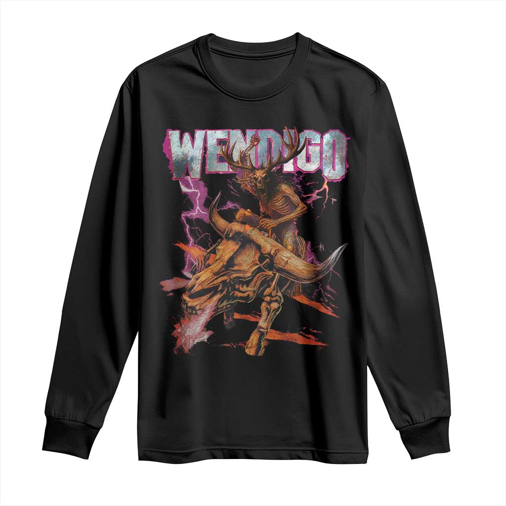 Wendigo Long Sleeve Shirt Riding Skeleton Cryptid Occult Dark Fantasy TS10 Black Print Your Wear