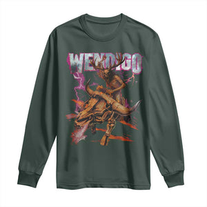 Wendigo Long Sleeve Shirt Riding Skeleton Cryptid Occult Dark Fantasy TS10 Dark Forest Green Print Your Wear