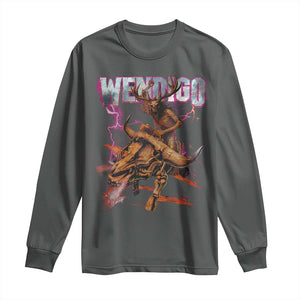 Wendigo Long Sleeve Shirt Riding Skeleton Cryptid Occult Dark Fantasy TS10 Dark Heather Print Your Wear