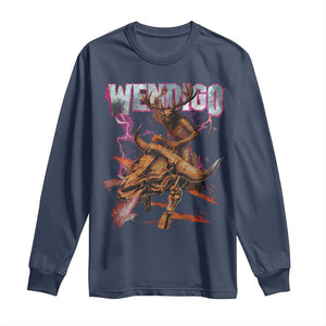 Wendigo Long Sleeve Shirt Riding Skeleton Cryptid Occult Dark Fantasy TS10 Navy Print Your Wear