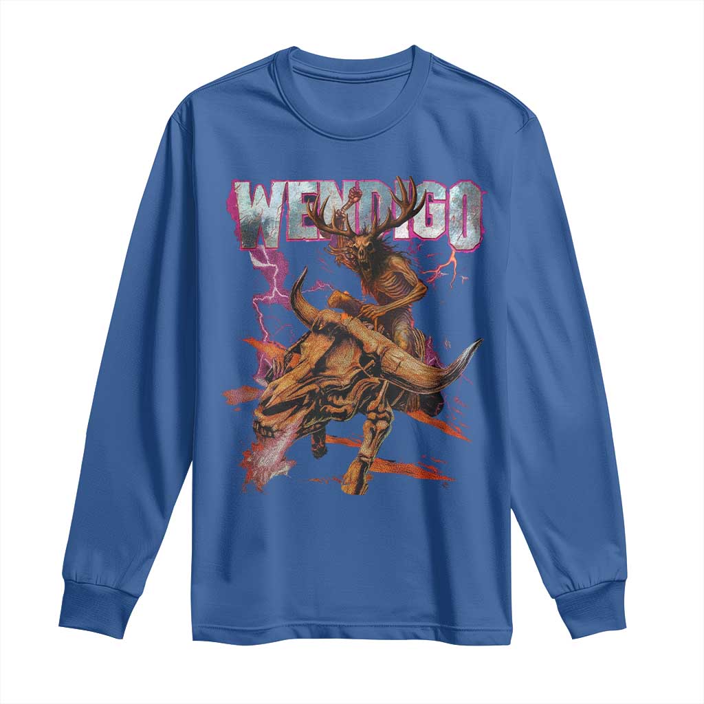 Wendigo Long Sleeve Shirt Riding Skeleton Cryptid Occult Dark Fantasy TS10 Royal Blue Print Your Wear