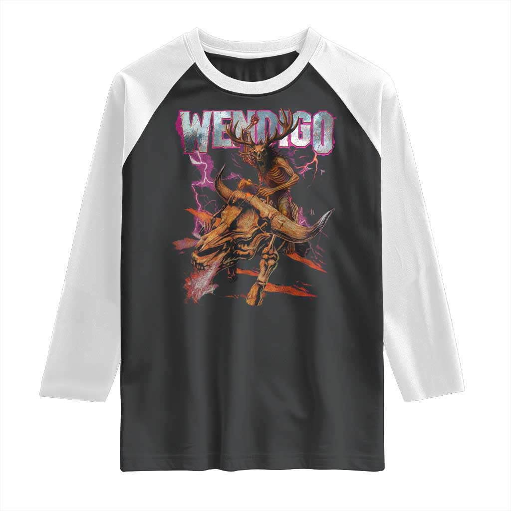 Wendigo Raglan Shirt Riding Skeleton Cryptid Occult Dark Fantasy TS10 Black White Print Your Wear