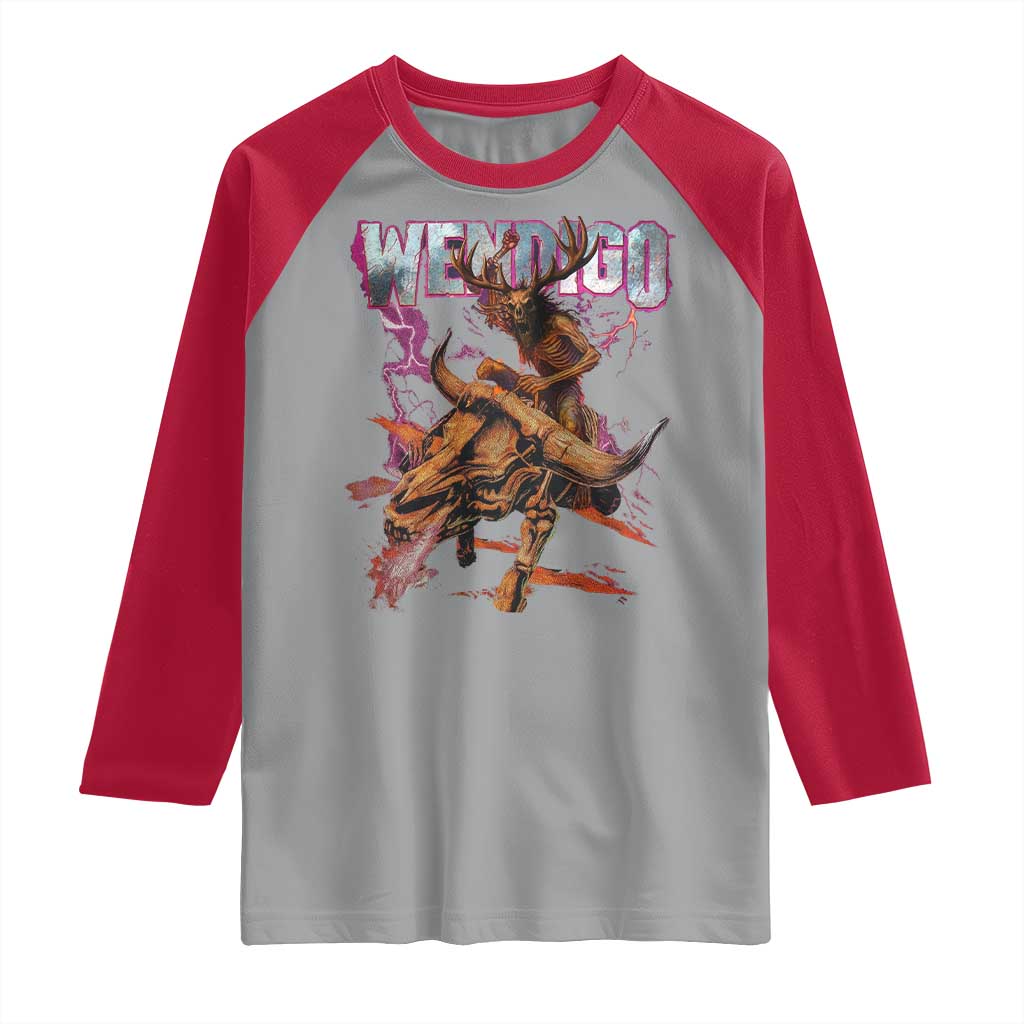 Wendigo Raglan Shirt Riding Skeleton Cryptid Occult Dark Fantasy TS10 Sport Gray Red Print Your Wear