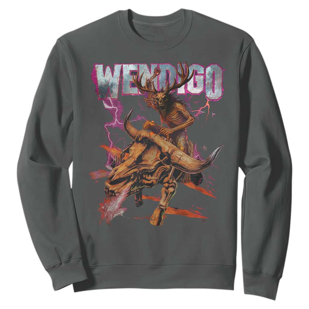 Wendigo Sweatshirt Riding Skeleton Cryptid Occult Dark Fantasy TS10 Dark Heather Print Your Wear