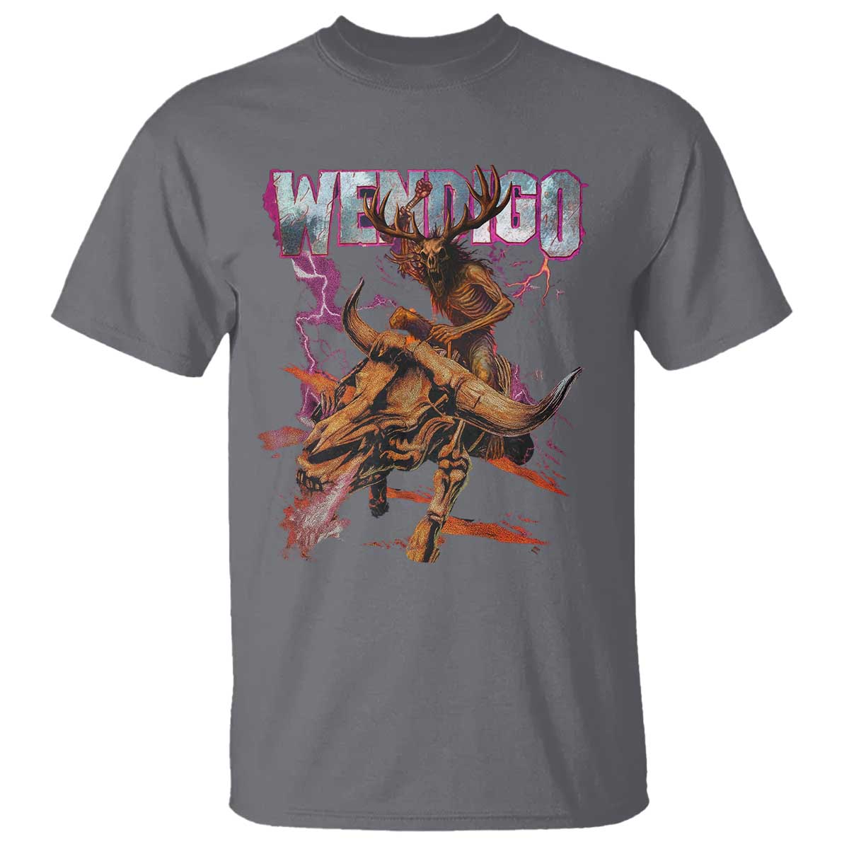 Wendigo T Shirt Riding Skeleton Cryptid Occult Dark Fantasy TS10 Charcoal Print Your Wear