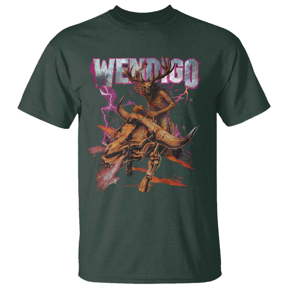 Wendigo T Shirt Riding Skeleton Cryptid Occult Dark Fantasy TS10 Dark Forest Green Print Your Wear