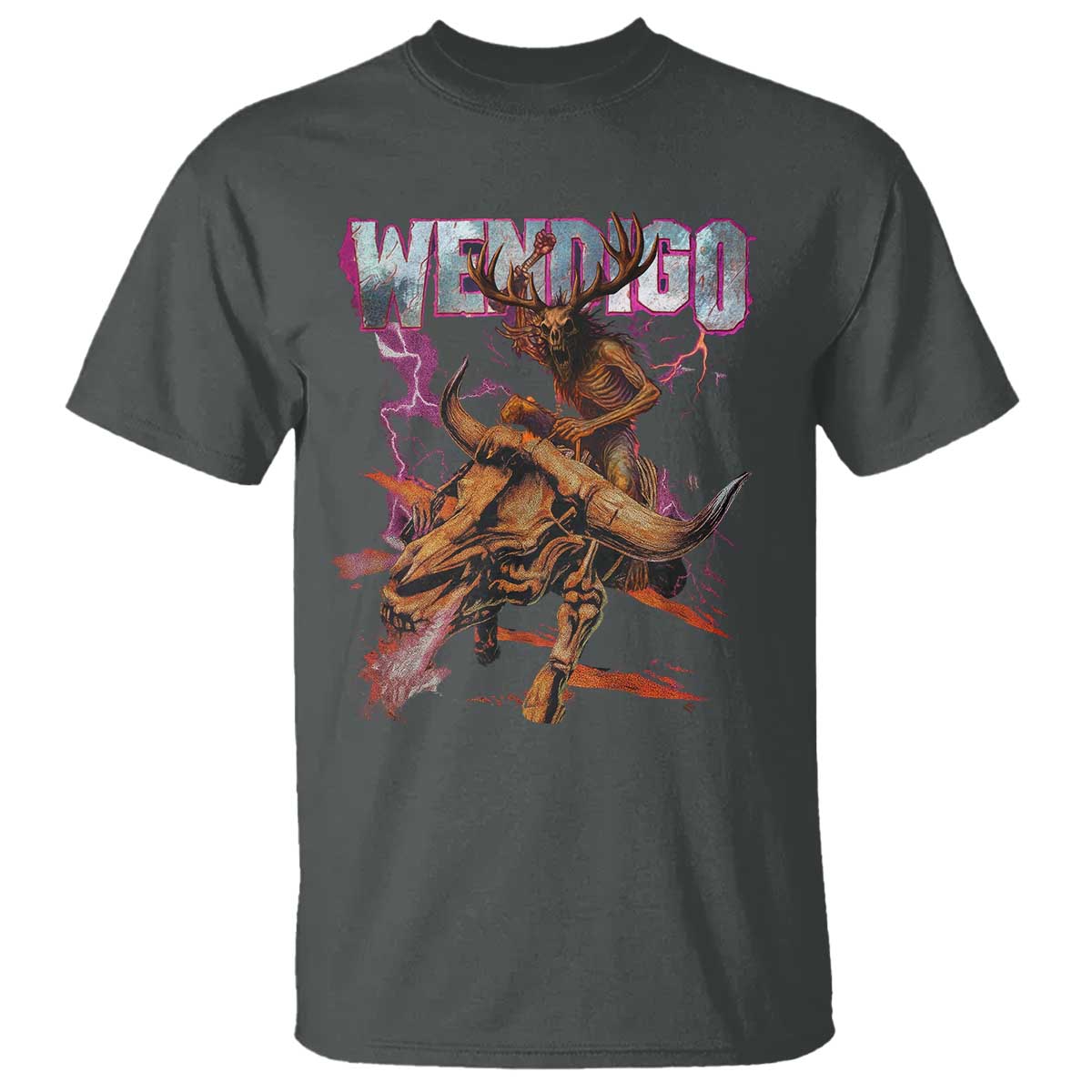 Wendigo T Shirt Riding Skeleton Cryptid Occult Dark Fantasy TS10 Dark Heather Print Your Wear